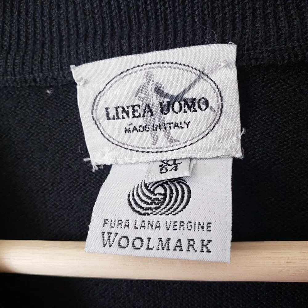 Linea Uomo Mens Wool Vest Size XL Black V-neck Golf Dark Academia Made Italy